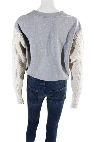 3.1 Phillip Lim Womens Jersey Cable Knit Long Sleeved Sweater Gray Cream Size S