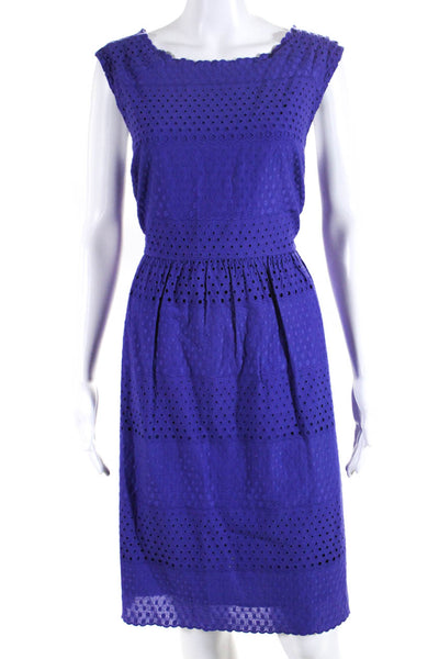 J Crew Womens Cotton Embroidered Round Neck Sleeveless Dress Purple Size 12