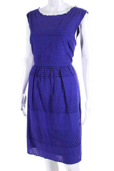 J Crew Womens Cotton Embroidered Round Neck Sleeveless Dress Purple Size 12