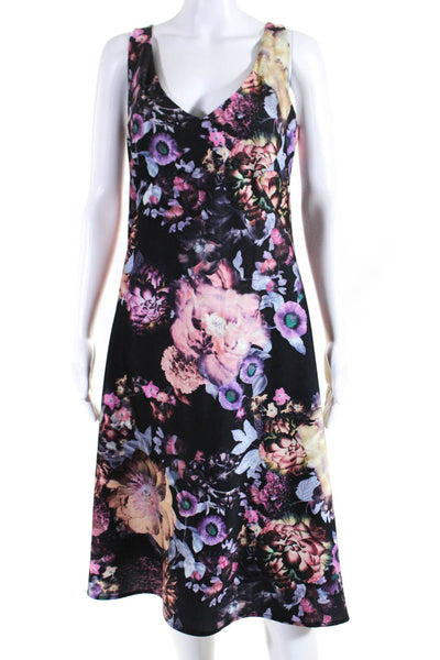 Kevan Hall Studio Womens Floral Print V-Neck Sleeveless Dress Black Size 14