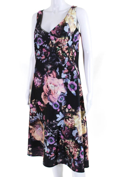 Kevan Hall Studio Womens Floral Print V-Neck Sleeveless Dress Black Size 14