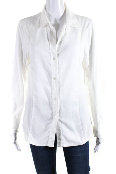 Theory  Womens Cotton Collared Long Sleeve Button Up Blouse Top White Size XL