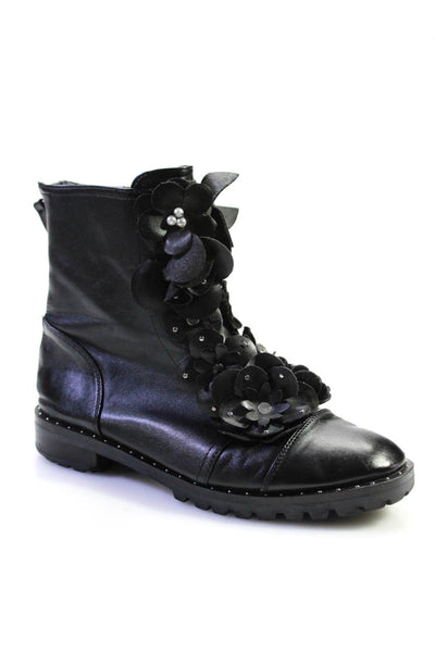 Steve Madden Womens Leather Studded Flower Motif Zip Up Boots Black Size 8