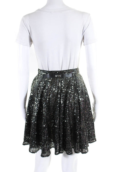 No21 Womens Lined Sequin A Line Skater Skirt Gray Size 40