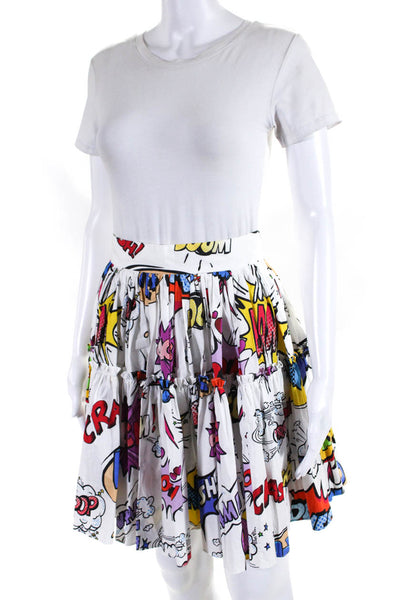 Dolce & Gabbana Womens Cotton Comic Print Ruffle A Line Skirt White Size 38