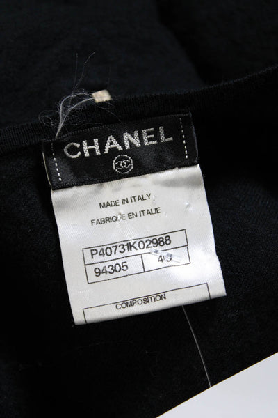 Chanel Womens Knit V Neck Sleeveless Sheath Dress Black Cotton Size FR 40