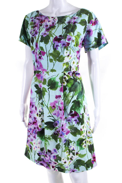 Dolce & Gabbana Womens Floral Poplin V Back Sheath Dress Blue Purple Green Sz 8