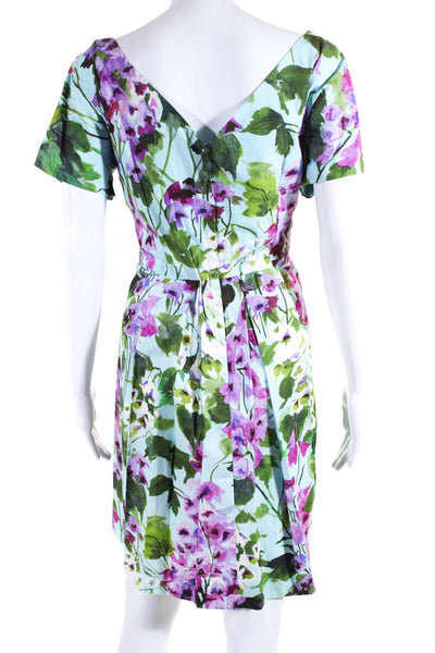 Dolce & Gabbana Womens Floral Poplin V Back Sheath Dress Blue Purple Green Sz 8