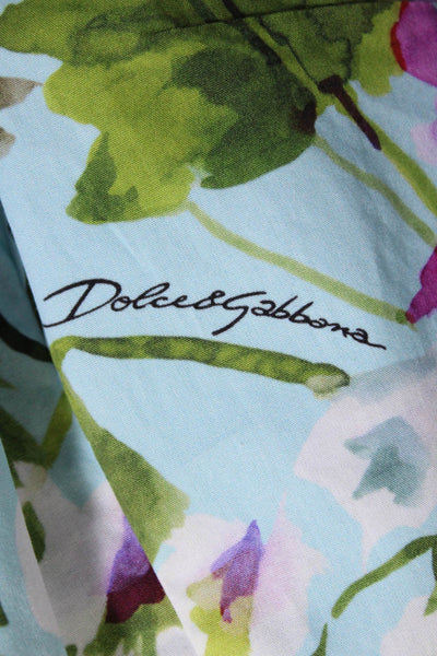 Dolce & Gabbana Womens Floral Poplin V Back Sheath Dress Blue Purple Green Sz 8