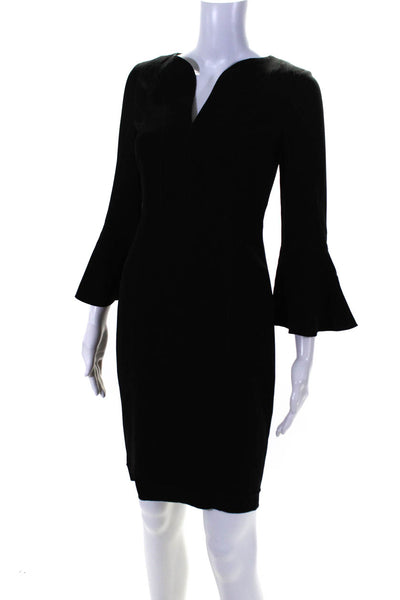Elie Tahari Womens Bell Sleeve Y Neck Crepe Sheath Dress Black Size 0