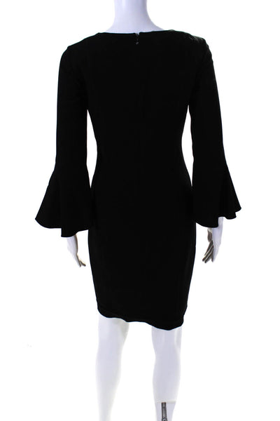 Elie Tahari Womens Bell Sleeve Y Neck Crepe Sheath Dress Black Size 0