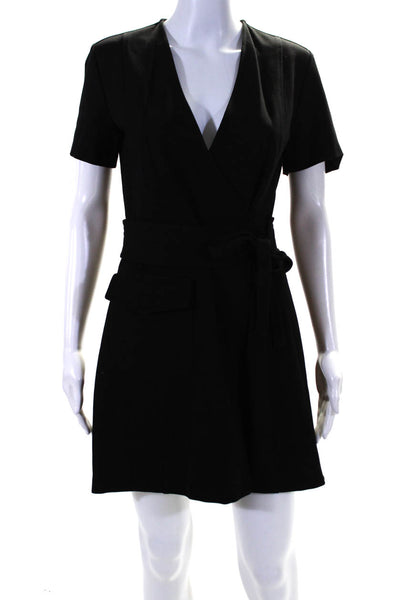 Joie Womens Short Sleeve Knee Length Ponte Wrap Dress Black Size Extra Small