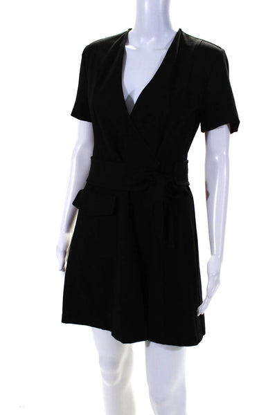 Joie Womens Short Sleeve Knee Length Ponte Wrap Dress Black Size Extra Small