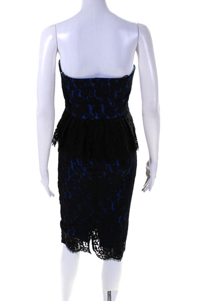 Robert Rodriguez Womens Strapless Lace Peplum Sheath Dress Black Blue Size 2