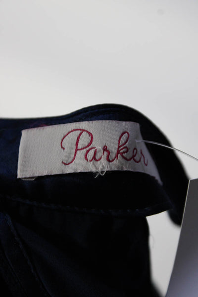 Parker Womens Long Sleeve Off Shoulder Satin Halter Top Blouse Navy Size Medium