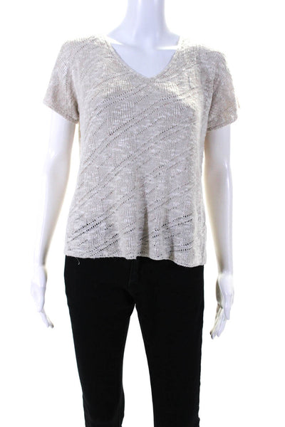 Eileen Fisher Linene Blend Knit Short Sleeve Top + Cardigan Set Beige Size PS