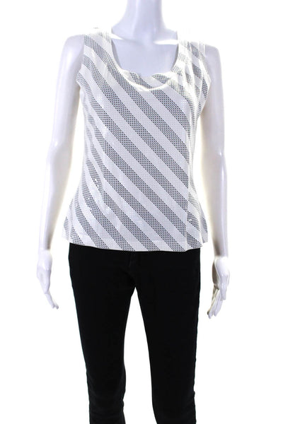 St. John Womens Stretch Striped Scoop Neck Sleeveless Blouse Top White Size M