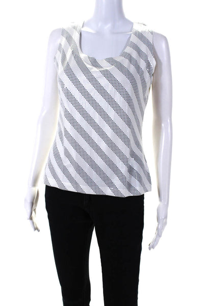 St. John Womens Stretch Striped Scoop Neck Sleeveless Blouse Top White Size M
