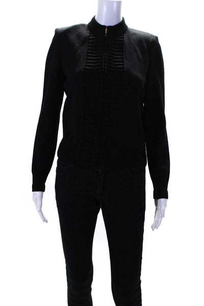 St. John Womens Knit High Neck Long Sleeve Zip Up Cardigan Sweater Black Size 4