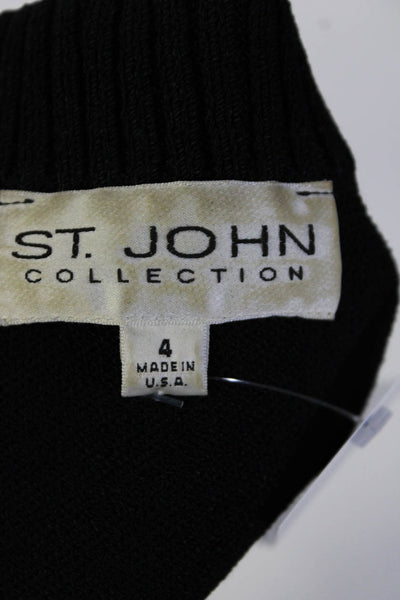 St. John Womens Knit High Neck Long Sleeve Zip Up Cardigan Sweater Black Size 4