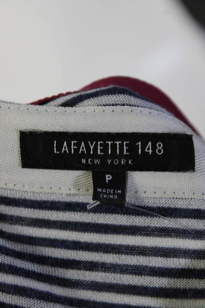 Lafayette 148 New York Womens Striped Round Neck Long Sleeve Top Blue Size P