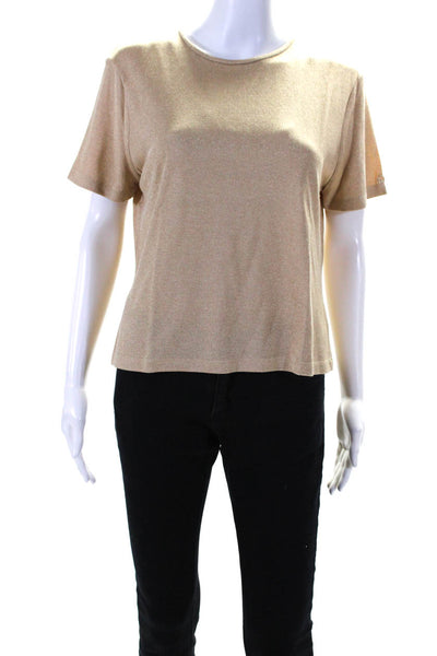 St. John Sport By Marie Gray Womens Metallic Knit Short Sleeve Top Beige Size S