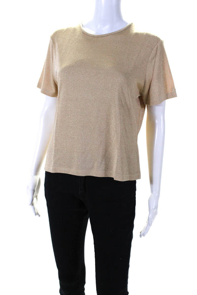 St. John Sport By Marie Gray Womens Metallic Knit Short Sleeve Top Beige Size S