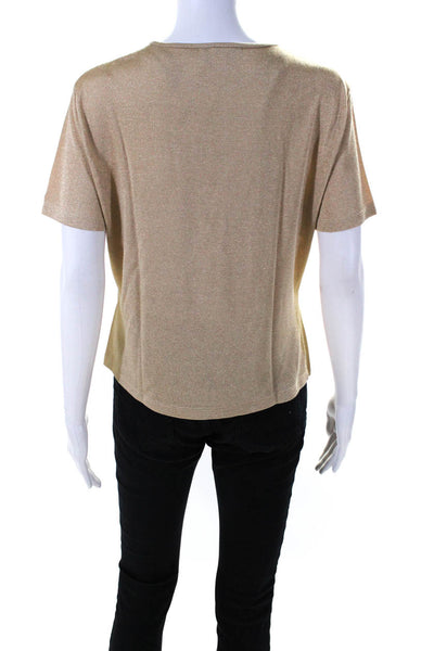 St. John Sport By Marie Gray Womens Metallic Knit Short Sleeve Top Beige Size S