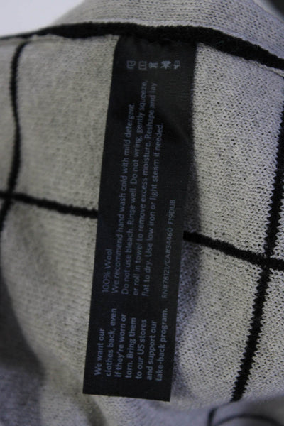 Eileen Fisher Womens Wool Grid Print Open Front Cardigan Sweater Black Size PP
