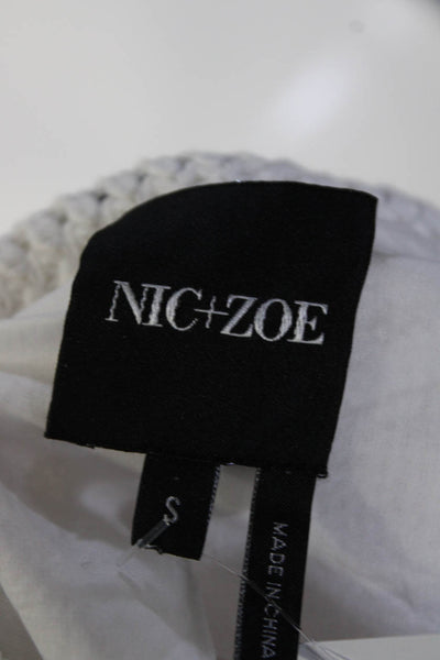 Nic + Zoe Womens Cotton Blend Knit Open Front Cardigan Sweater White Size S