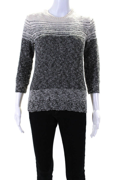 Theory Womens Cotton Blend Two-Toned Crew Neck Pullover Sweater Top Black Size P