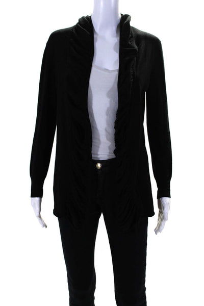 Lafayette 148 New York Womens Knit Ruffle Trim Cardigan Sweater Black Size S