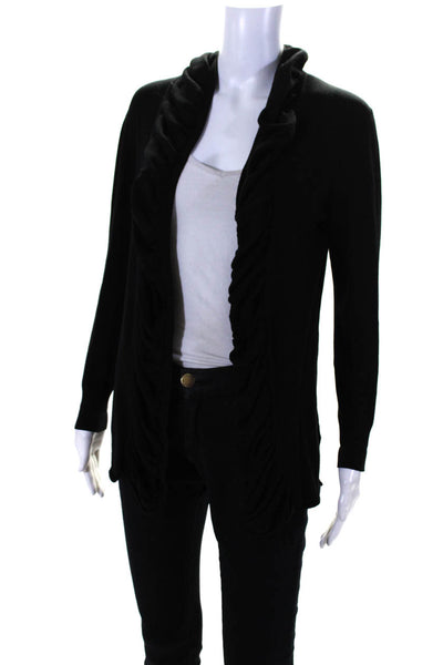 Lafayette 148 New York Womens Knit Ruffle Trim Cardigan Sweater Black Size S