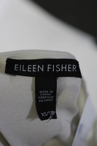 Eileen Fisher Womens Silk Round Neck Sleeveless Blouse Top Beige Size XS
