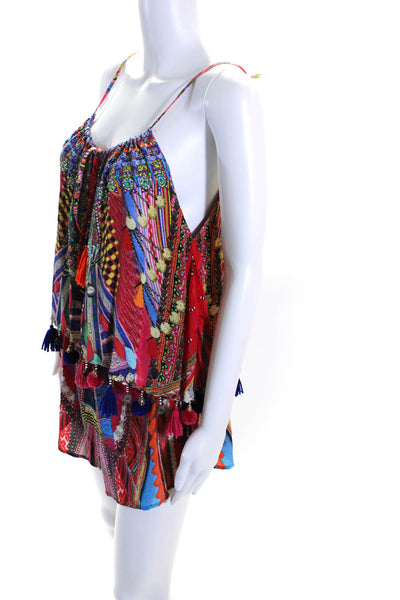 Camilla Womens Abstract Graphic Studded Halter Romper Multicolor Silk Size 3