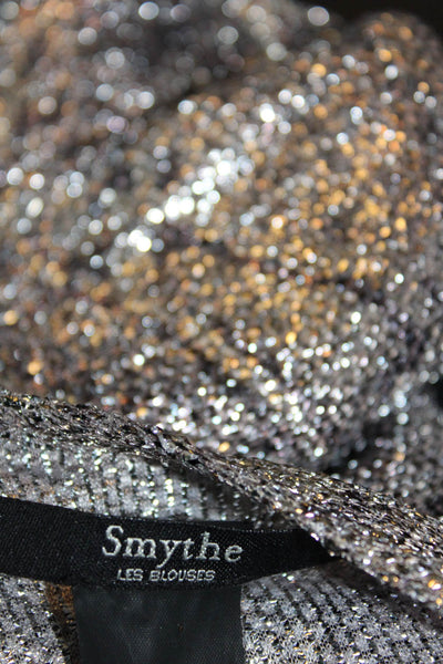 Smythe Womens Metallic Surplice Sleeveless Top Blouse Silver Size Medium