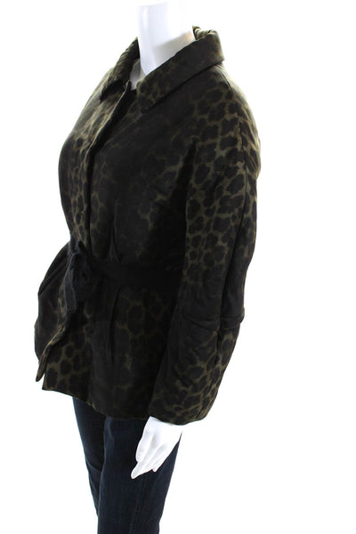 Giambattista Valli Womens Leopard Print Collared Snap Jacket Black Green Medium