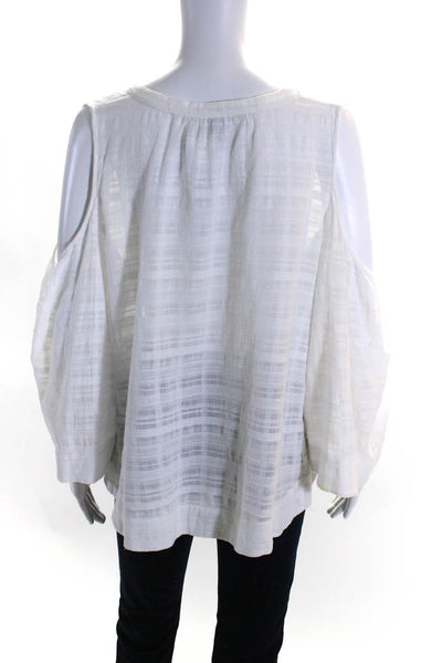 BCBG Max Azria Womens Striped Cold Shoulder Long Sleeved Blouse White Size L