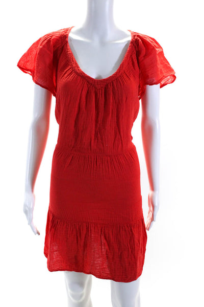 Velvet by Graham & Spencer Womens Short Sleeved V Neck Tiered Dress Red Size L
