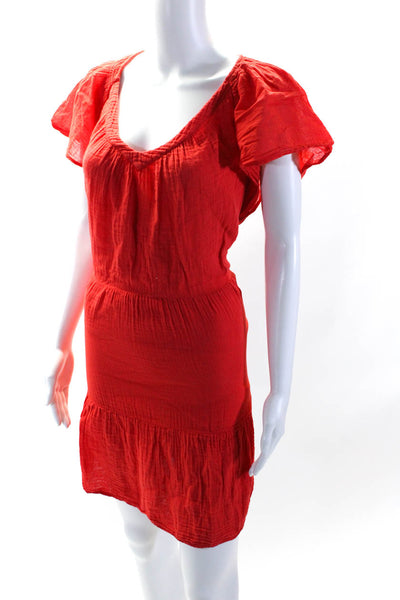 Velvet by Graham & Spencer Womens Short Sleeved V Neck Tiered Dress Red Size L