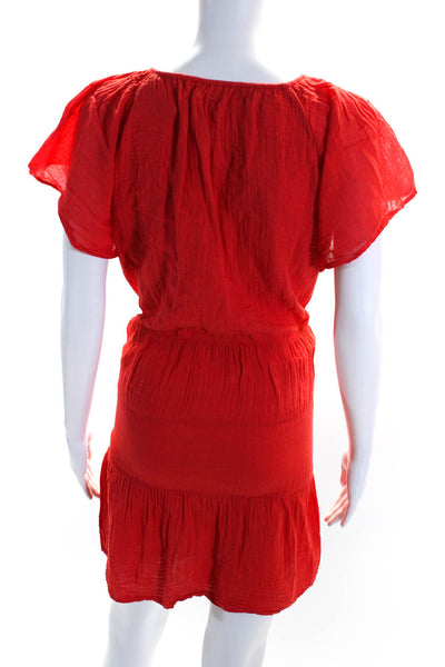 Velvet by Graham & Spencer Womens Short Sleeved V Neck Tiered Dress Red Size L