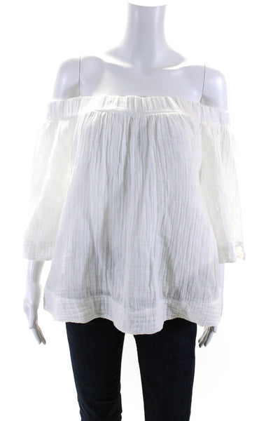 Three Dots Womens 100% Cotton Off the Shoulder Half Sleeved Blouse White Size L