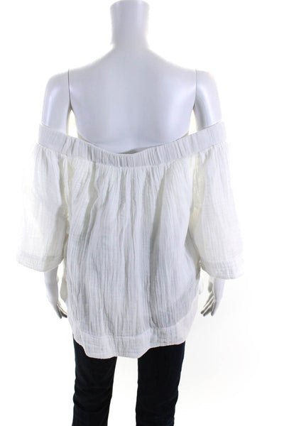 Three Dots Womens 100% Cotton Off the Shoulder Half Sleeved Blouse White Size L