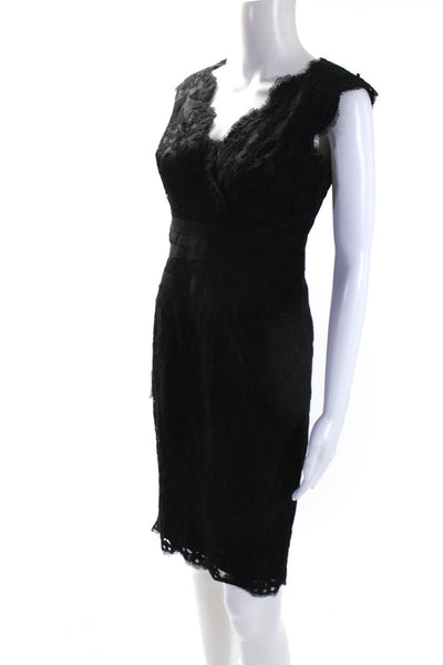 Tadashi Shoji Womens Back Zip Scalloped V Neck Sheath Dress Black Size 4P