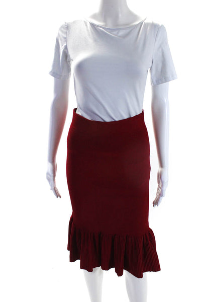 Akris Women's Elastic Waist Ribbed Pull-On Tiered Midi Skirt Red Size 6