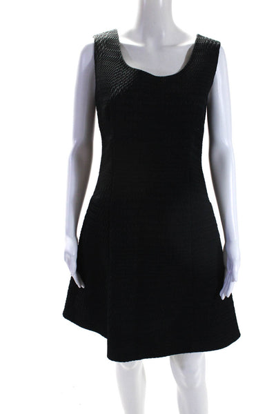 Prada Women's Scoop Neck Sleeveless Fit Flare Texture Mini Dress Black Size 42