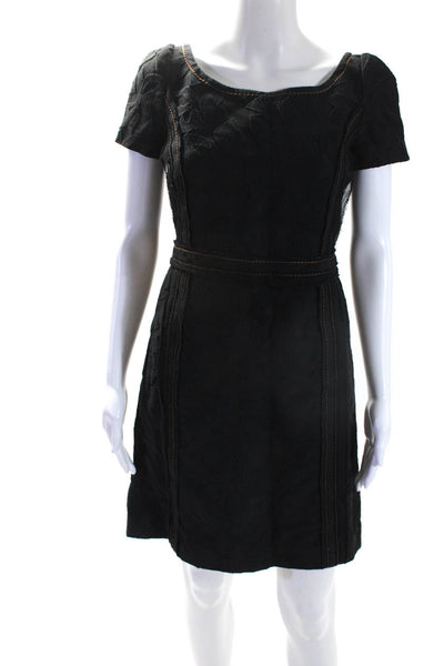 Prada Women's Round Neck Short Sleeves A-Line Mini Dress Black Size 42