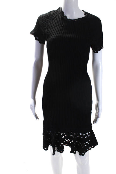 Jonathan Simkhai Women's Short Sleeves Ribbed Bodycon Dress Black Size 8