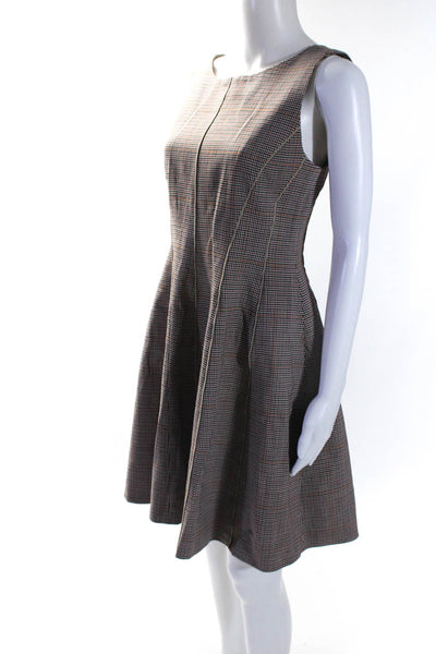 Theory Women's Round Neck Sleeveless Fit Flare Midi Dress Plaid Size 6