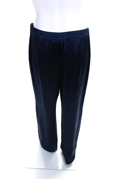 Giorgio Armani Womens Silk Side Zipped Straight Leg Dress Pants Blue Size EUR44